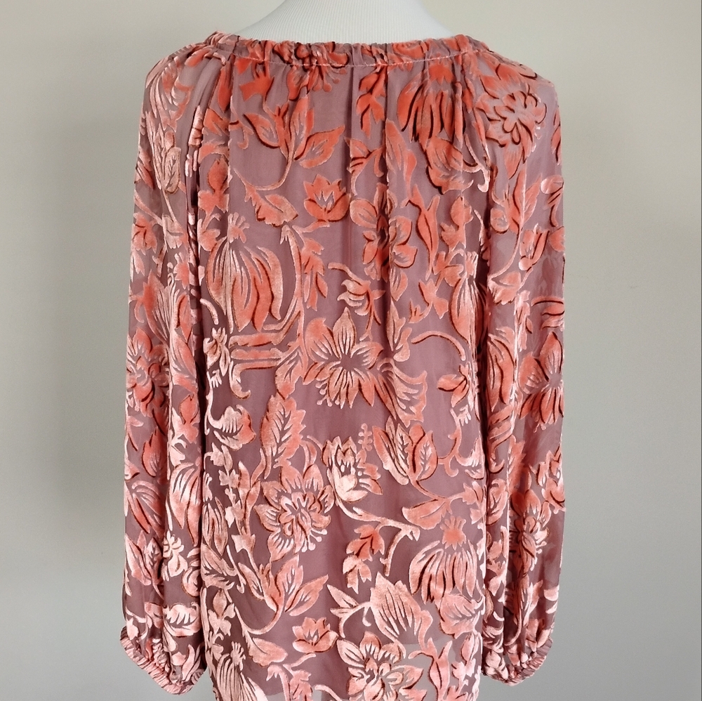 Sundance Eloise Burn Out Velvet Ruffled Bell Sleeve Blouse Size L - Picture 5 of 10